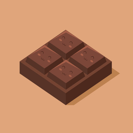 Digital artwork showing a chocolate bar with a charming and cheerful design. Perfect for confectionery-related projects or themes focusing on delightful desserts and cute graphics.のイラスト素材