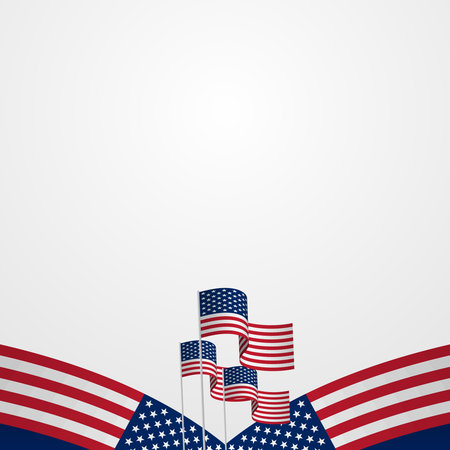 American flags waving vector illustration, perfect for patriotic themes such as elections, holidays, or national pride. Ideal for depicting unity, freedom, and United States.のイラスト素材