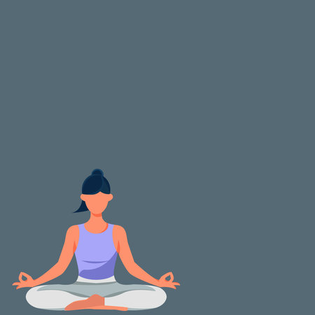 A serene illustration of a woman practicing meditation in a yoga pose, promoting relaxation and self-awareness against a minimalistic background.のイラスト素材