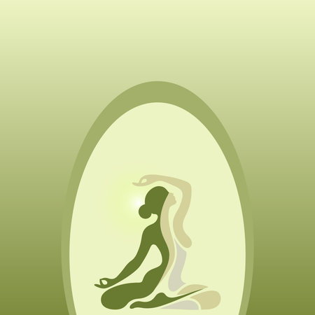 Elegant Yoga Pose Silhouette with Gradient Green Backgroundのイラスト素材