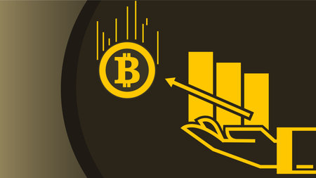 Abstract representation of Bitcoin growth, reflecting financial progress using a symbolic hand and graph icon.のイラスト素材