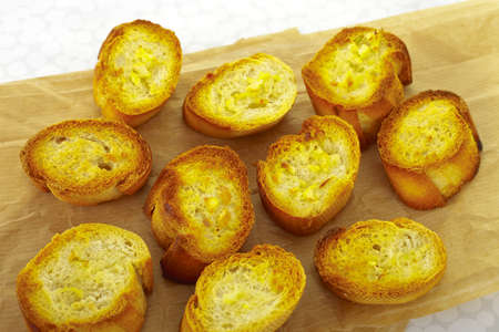 Delicious homemade herb and garlic  bread ready to serve の写真素材