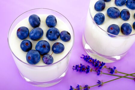 Fresh yogurt with blueberryの写真素材