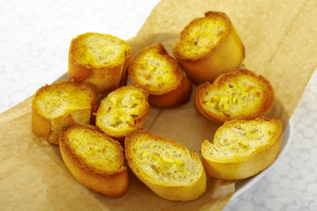Homemade garlic bread from oven の写真素材