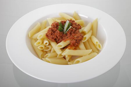 Close up of penne pasta の写真素材
