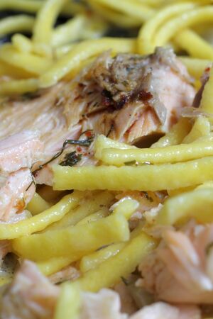 ish of  italian pasta with salmon fish の写真素材