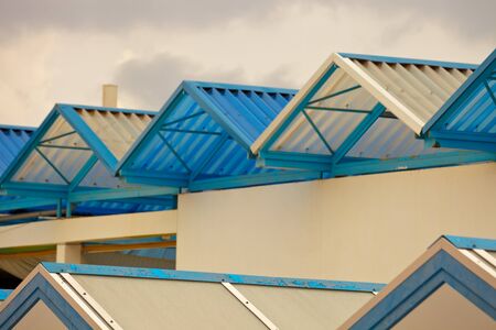 Blue white roof- modern city architecture on Tenerifeの写真素材