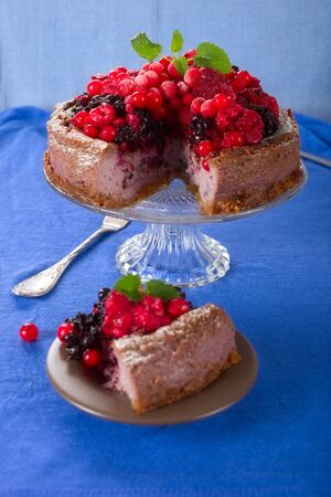 Wild fresh berry fruits chocolate cakeの写真素材