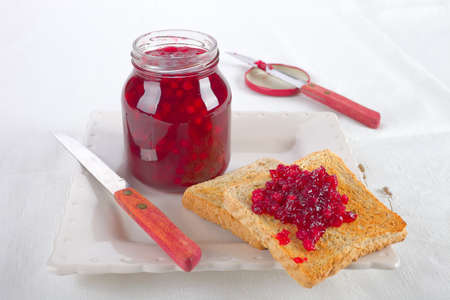 Slice toast bread with cranberry jam