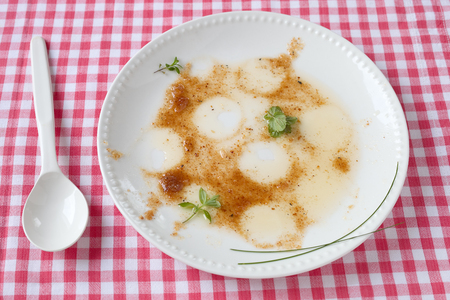 Empty dirty dish with oil and fatの写真素材