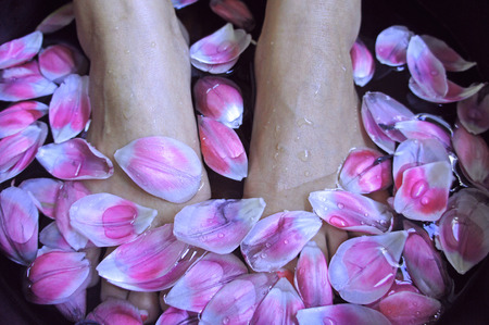 spa foot massage health woman flower relax therapy asian