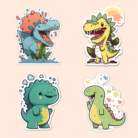 Set of cute dinosaur stickers, sticker setのイラスト素材