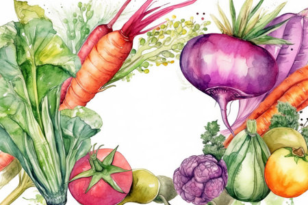 Illustration of watercolor of  vegetables wreath and frame, watercolor illustration.の写真素材