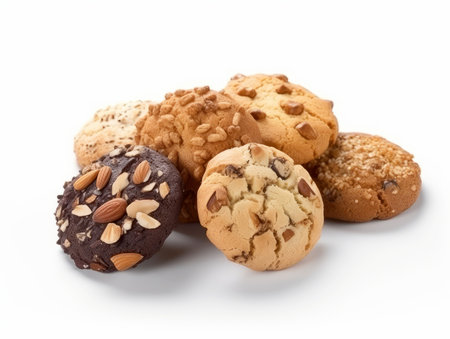 Chocolate chip cookies isolated on white background, ai-generated, generative.の写真素材