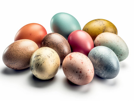 Quail eggs isolated on white background, ai-generated, generative.の写真素材