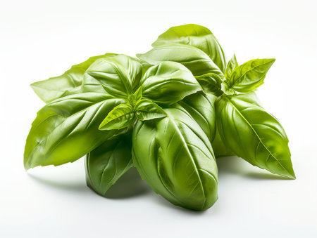 basil leaves isolated on white backgroundの素材