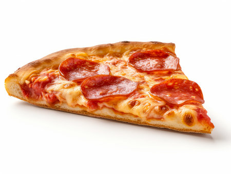 A slice of pizza isolated on white backgroundの素材