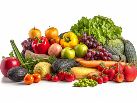 fruits and vegetables isolated on white backgroundの素材