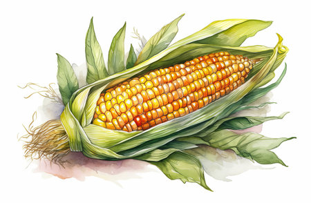 Watercolor of corn isolated on white background.の素材