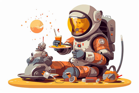 Illustration abstract of astronaut on space with fast-food.の素材