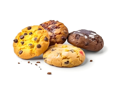 Chocolate chip cookies isolated on white background. Close up.の素材