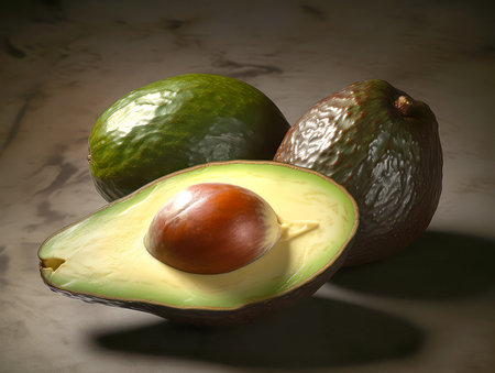 Avocado on brown background. Close up.の素材