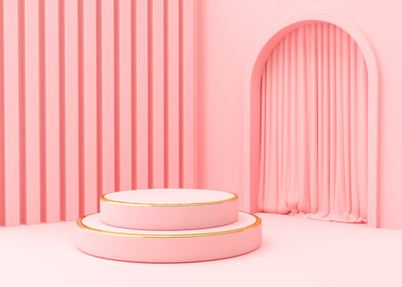 3d illustration of product display, podium, minimal pastel color. Minimal style.の写真素材