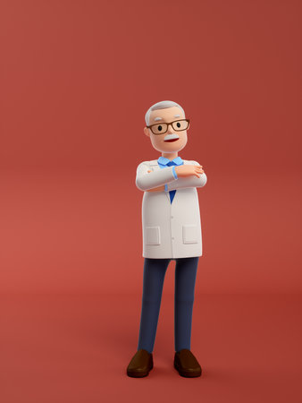 3d illustration of a doctor with glasses and a blue bow tieの写真素材