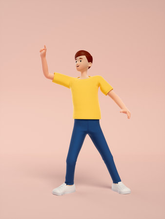 3d illustration of a cartoon character in a yellow t-shirt