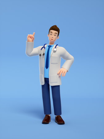 3d rendered illustration of a male doctor pointing with his finger.の写真素材