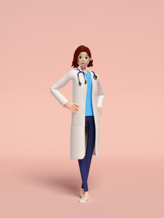 3d rendered illustration of a female doctor with a stethoscopeの写真素材