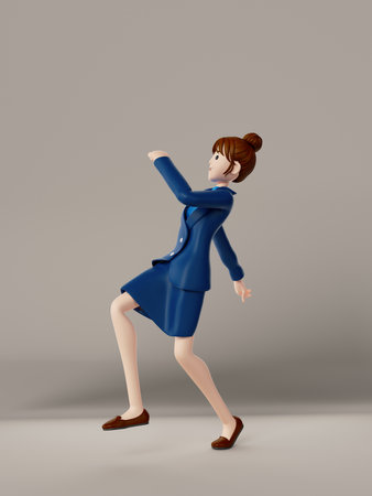 3d rendering of a business woman in a blue suit is dancingの写真素材