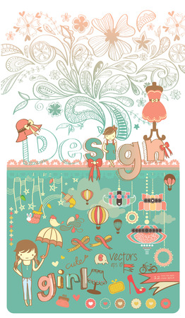 Cute Cartoon Drawing With Batik flower Backgroundのイラスト素材