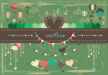 Air balloon With Love shape pattern and background designのイラスト素材