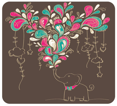 Cute Cartoon Elephant with colorful Water Splash outのイラスト素材