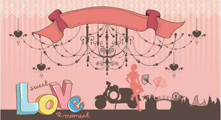 Creative Love Typography Drawing with Vintage Lamp Backgroundのイラスト素材