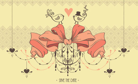 Wedding Card Design With Vintage Ribbon Backgroundのイラスト素材