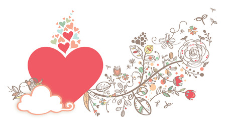 Love Heart Shape With Hand draw Flower Surroundingのイラスト素材