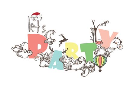 Let's Party Doodle Drawing for Party decoration Background.のイラスト素材
