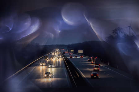 a highway at nightの写真素材