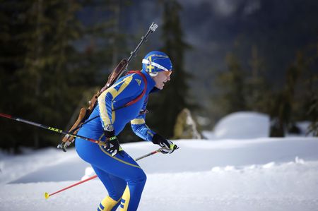 swedish Biathlon team training for the 2010 winter sports competitions in vancouverのeditorial素材