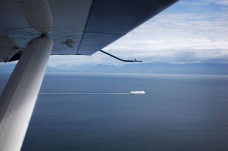 view of a ferry out of a seaplaneの写真素材