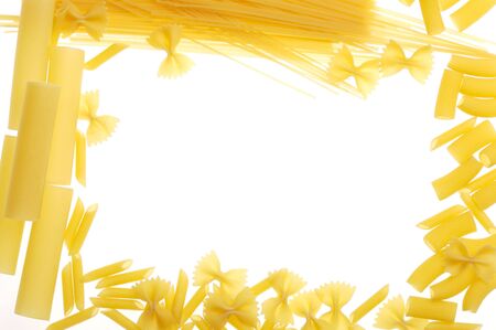 different dry pasta on white backgroundの写真素材