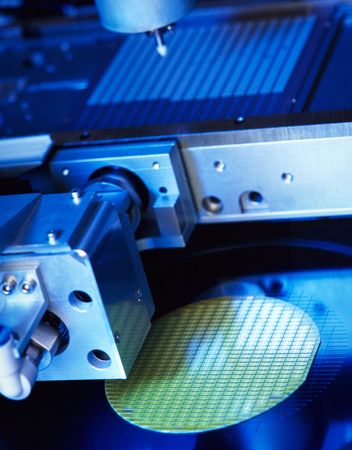 close up of electronic part production machineの写真素材