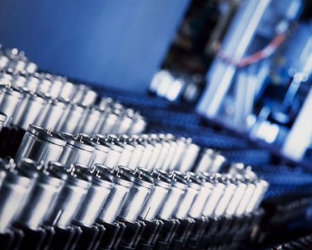 close up of a capacitor production machineの写真素材