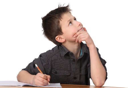 cute young boy learning with white background