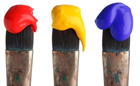 red, yellow and blue paint on paintbrushes 