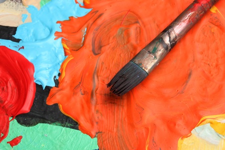paintbrush on an artists paletteの写真素材