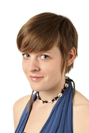 portrait of a young short haired woman の写真素材