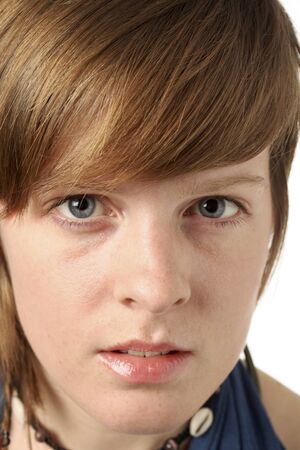 portrait of a young short haired woman の写真素材